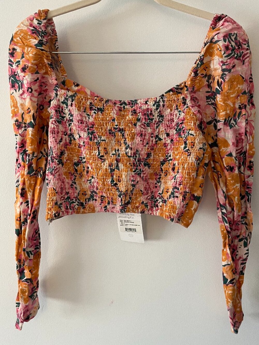 NWT Something Navy Boho Floral Puff Shoulder Crop Top Sz S - Picture 8 of 10